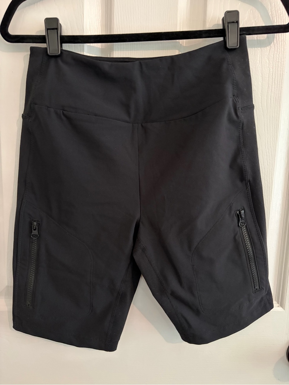 Zella Black Mixed Media Bike Shorts with Zipper Pockets - Size S